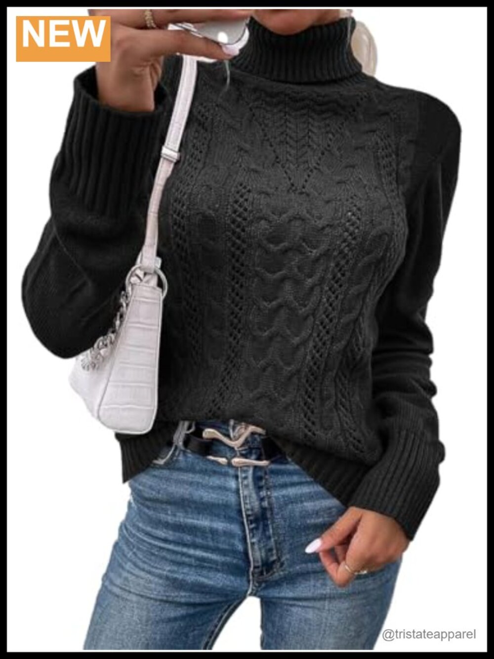 Turtleneck Cable Knit Fitted Sweater Pullover Womens